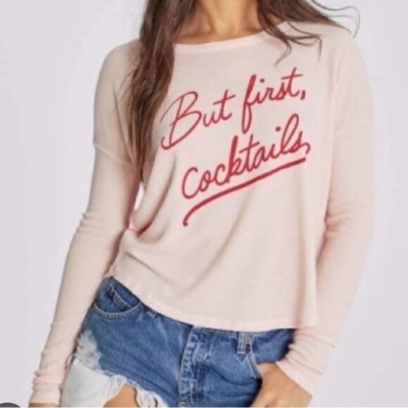 Wildfox Pink But First Cocktails Pullover Soft Sweatshirt - Picture 4 of 16